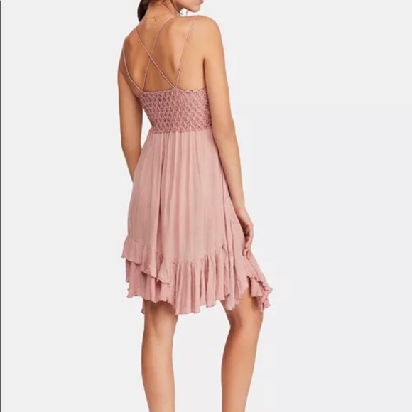 Free People Adella Crochet Floral Lace Ruffle Hem Smocked Strappy Back XS - Picture 3 of 14